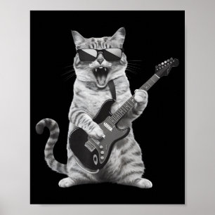 Poster Chat Jouant de la Guitare Rock Star Rock And Roll