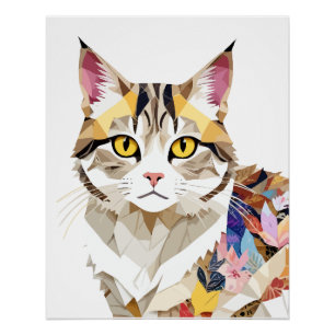 Poster Chat Jouer adorable animal amusant coloré géométri