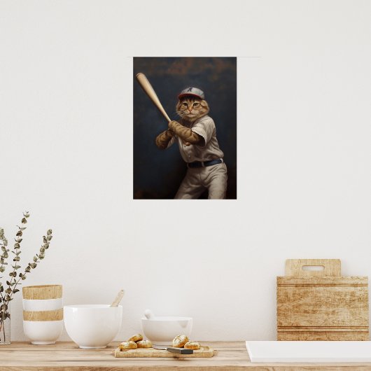 Poster Chat Jouer Au Baseball (Cuisine)