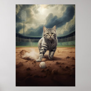 Poster Chat Jouer Au Baseball