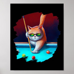 Poster Chat Jouer Billard De Piscine Dans Le Salon Cool F