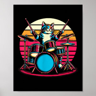 Poster Chat Jouer Drums Batteur Novelty Musique Amour Fun