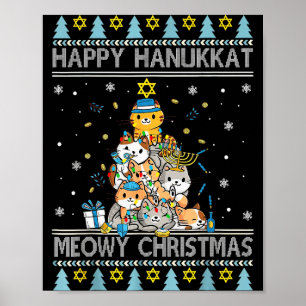 Poster Chat juif Joyeux Noël Bonne Hanouka Chrismuk