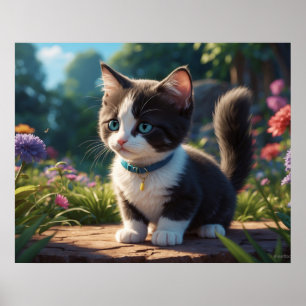 Poster *~*  Chat Kitty 5:4  Petit Chat Yeux Bleus Smoking