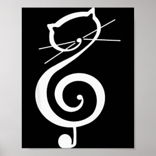 Poster Chat Kitty Clé de Sol Musique Chats Drôles Notes d