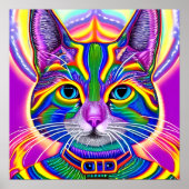 Poster Chat Kitty Mystique Unique Vert et Bleu (Devant)