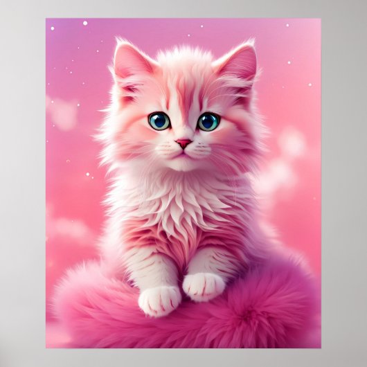 Poster Chat Kitty Rose Fluffy Cute Dreamy (Devant)