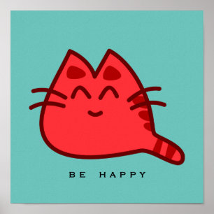 Poster Chat Kitty souriant rouge