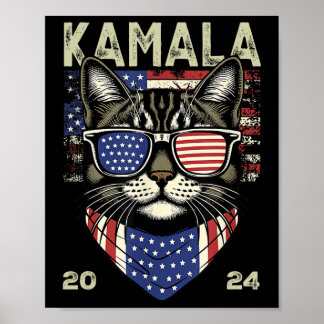 Poster Chat Lady Kamala-harris 2024 American Flag Cute Ch