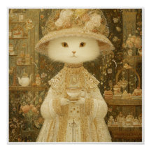 Chat Lady Snow – Chat victorien avec tasse à thé