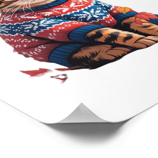 Poster Chat Leaf Automne Bonjour Automne Funny Chat Kitte (Coin)