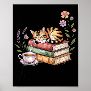 Poster Chat lisant des livres amateur de café graphique m