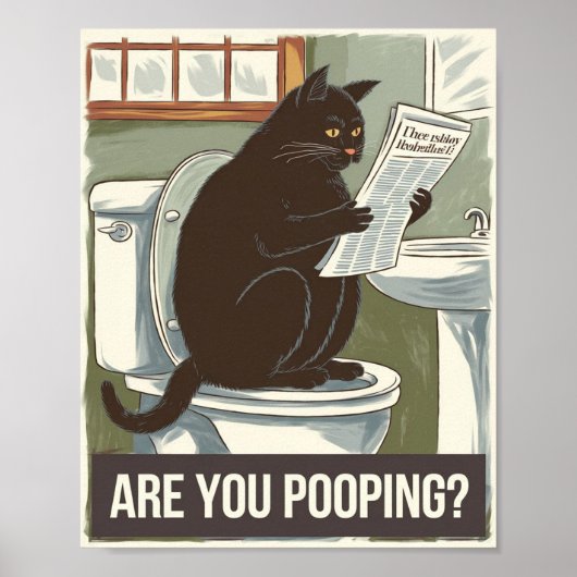 Poster Chat lisant un journal sur les toilettes - Est-ce (Devant)