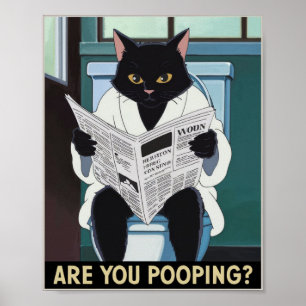 Poster Chat lisant un journal sur les toilettes - Est-ce