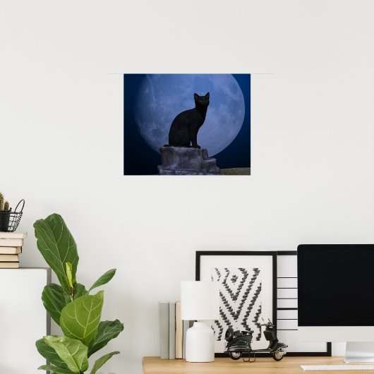 Poster Chat Lune (Bureau à domicile)