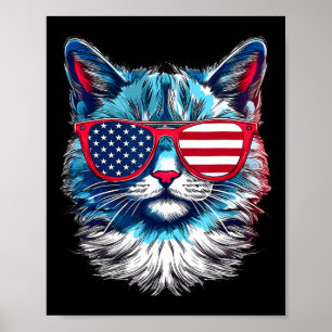 Poster Chat Lunettes De Soleil Usa Drapeau 4 Juillet Jour