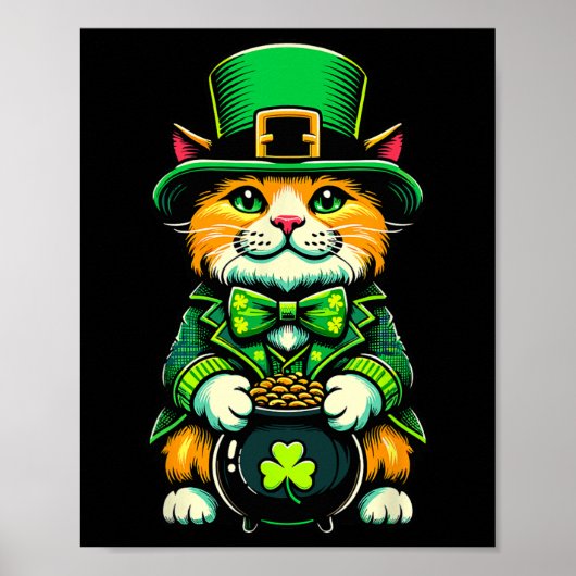 Poster Chat lutin de la Saint-Patrick Chat Trèfle irlanda (Devant)