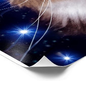 Poster Chat Maine Coon Fond Bleu Étoiles (Coin)