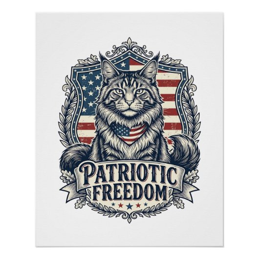 Poster Chat Maine Coon Patriotique (Devant)
