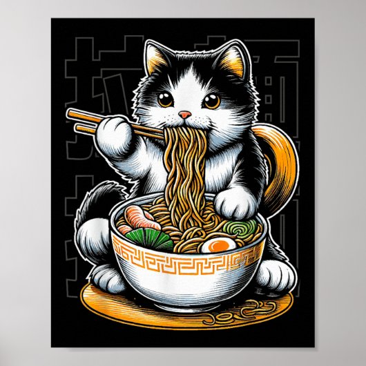 Poster Chat mangeant des ramen amateur de chat nouilles r (Devant)