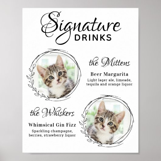 Poster Chat Mariage Signature Boissons 2 Animaux de compa (Devant)