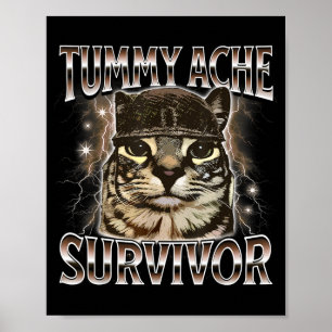 Poster Chat Mème Survivant de Mal de Ventre Drôle