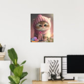 Poster Chat mignon avec chapeau en tricot rose et écharpe (Bureau à domicile)