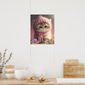 Poster Chat mignon avec chapeau en tricot rose et écharpe (Cuisine)