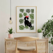 Poster Chat Mignon Avec Feuilles de Monstera à Nœud