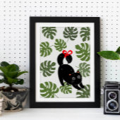 Poster Chat Mignon Avec Feuilles de Monstera à Nœud