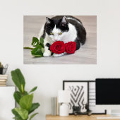 Poster Chat mignon avec la rose rouge (Bureau à domicile)