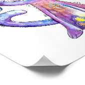 Poster Chat mignon blanc violet avec oiseaux (Coin)