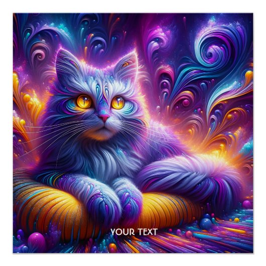 Poster Chat mignon bleu violet Imaginaire (Devant)