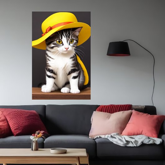 Poster Chat mignon et adorable en casquette jaune | Art A
