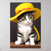 Poster Chat mignon et adorable en casquette jaune | Art A (Devant)