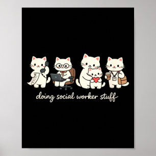 Poster Chat Mignon Faisant du Travail Social Santé Mental