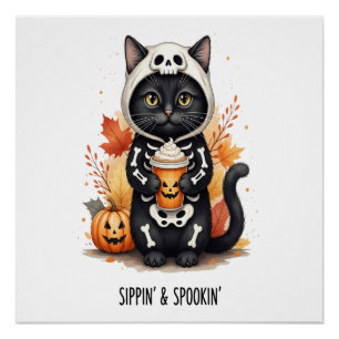 Poster Chat mignon Halloween effrayant