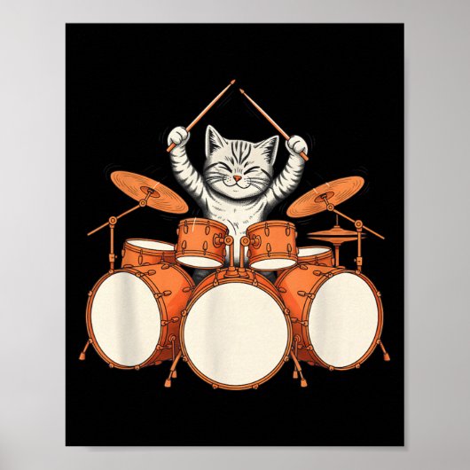 Poster Chat Mignon Jouant de la Batterie Kit de Batteur D (Devant)