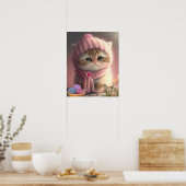 Poster Chat mignonne en Casquette Knit rose et l'art en F (Cuisine)