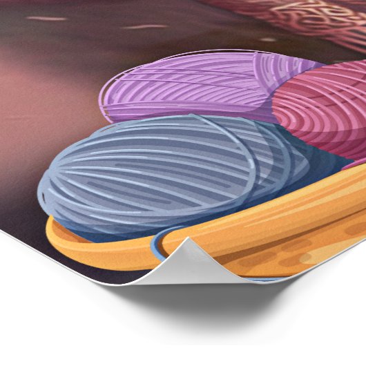 Poster Chat mignonne en Casquette Knit rose et l'art en F (Coin)