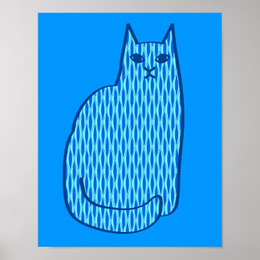 Poster Chat moderne du milieu du siècle, Cobalt et Bleu c (Devant)