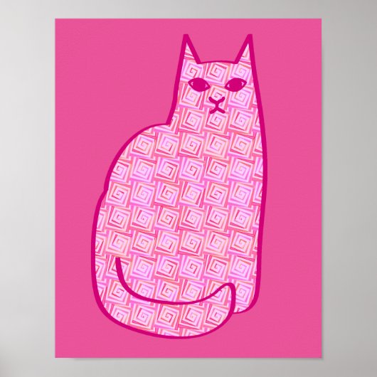 Poster Chat moderne du milieu du siècle, Fuchsia et rose  (Devant)