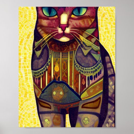 Poster Chat mosaïque marocaine art abstrait motif kitty (Devant)