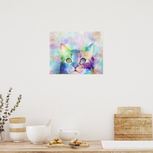 Poster chat multicolore cat 663 (Cuisine)