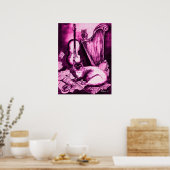 Poster CHAT MUSICAL ,Rose Violet et Blanc (Cuisine)