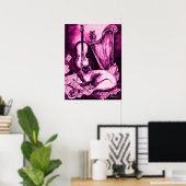 Poster CHAT MUSICAL ,Rose Violet et Blanc (Bureau à domicile)