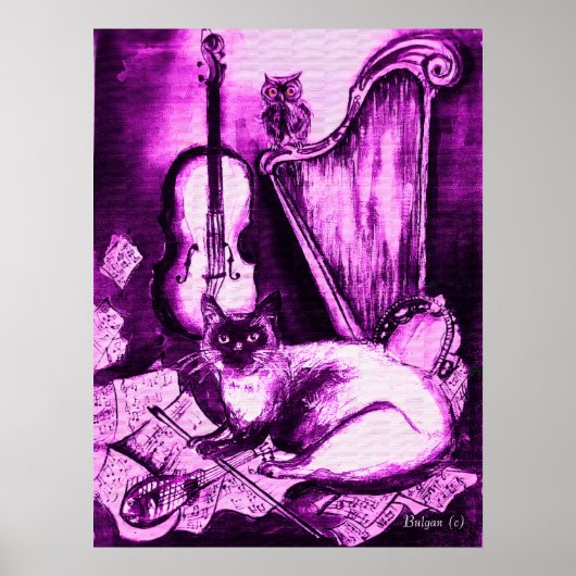 Poster CHAT MUSICAL ,Violet et Blanc (Devant)