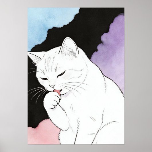 Poster Chat nettoyant sa patte (Devant)