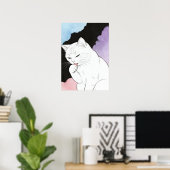 Poster Chat nettoyant sa patte (Bureau à domicile)