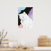Poster Chat nettoyant sa patte (Cuisine)